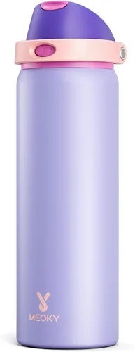 Vista 10 de Botella de agua de 24 onzas para el día de San Valentín: Botella de agua de acero inoxidable Meoky con popote y tapa de boquilla, a prueba de fugas