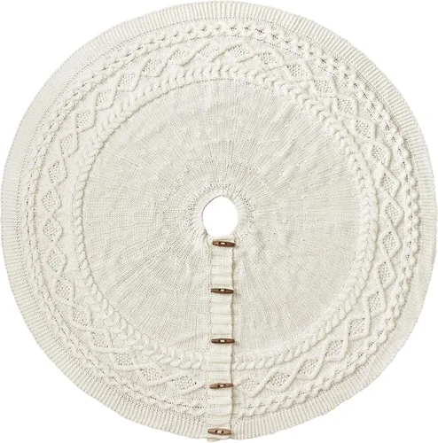 Vista 6 de Falda de árbol de Navidad de 60 pulgadas: falda de árbol grande para árbol de 9 pies, falda de árbol blanco crema de punto con borde de diamante