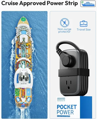 Vista 3 de NTONPOWER - Regleta de alimentación de viaje con puertos USB, enchufe plano de 4 pies envuelto alrededor de cable de extensión corto con 4 tomas, 3