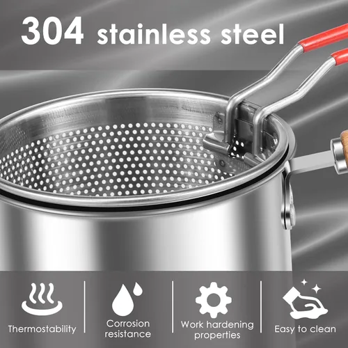 Vista 5 de Olla de freidora estadounidense con cesta coladora, olla profunda de acero inoxidable con tapa de asa, mini freidora de aceite portátil, contenedor