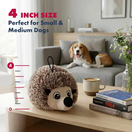 Vista 6 de PetLou D.O.G'Z - Juguete de peluche para perro, erizo chirriante EZ de 4 pulgadas, juguete duradero para perros