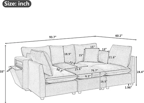 Vista 2 de JIVOIT Sofá modular modular de 93.7 pulgadas con otomana móvil, moderno en forma de U, sofá cama en forma de L con reposabrazos de almacenamiento