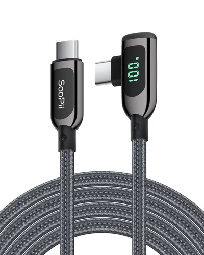 Vista 17 de SOOPII 100W Cable USB C a USB C de Ángulo Recto, Cable de Aleación de Zinc de 1 Pie de Tipo-C Trenzado de Nylon con Pantalla LED para iPad