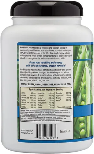 Vista 2 de NutriBiotic Proteína de guisante simple, 21 onzas, proteína vegetal vegana baja en carbohidratos, 100% cultivada y procesada en los Estados Unidos