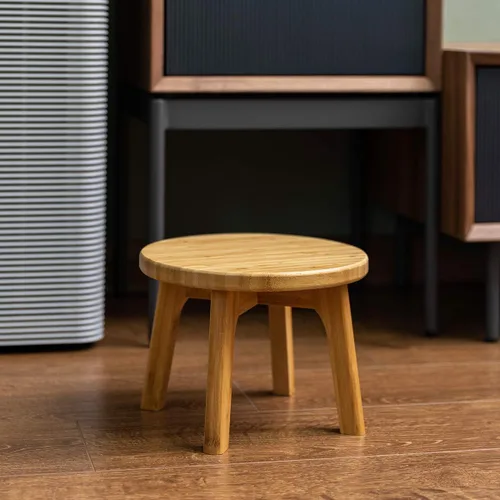 Vista 4 de GOBAM Taburete de bambú de 7.3 pulgadas, taburete resistente para adultos, taburete para niños, taburete de madera portátil para cocina, baño