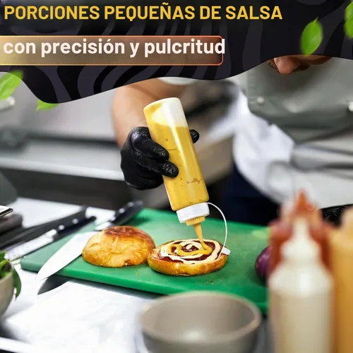 Vista 6 de Paquete de 3 botellas de plástico para condimentos de 8 onzas, botellas recargables para chorros con punta estrecha, resistentes a fugas, ideales