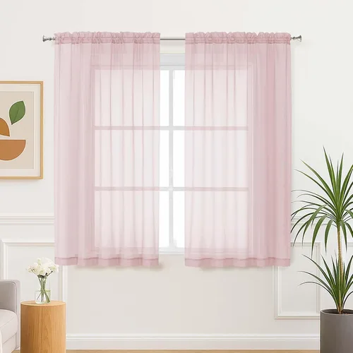 Vista 53 de Aiyufeng 2 paneles de cenefa transparente negra de 14 pulgadas de largo, cortinas cortas negras transparentes para dormitorio, cortinas de cocina