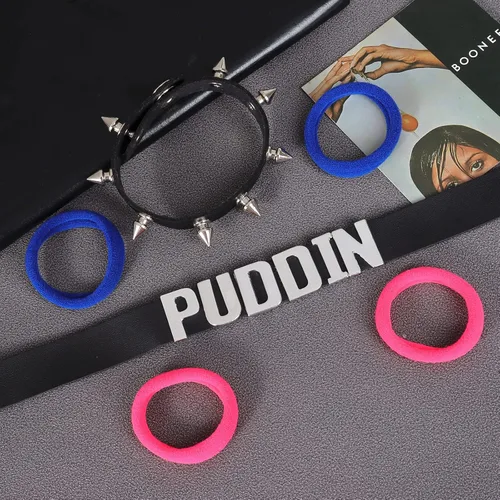 Vista 7 de YANCHUN Gargantilla Puddin para mujer, pulsera de cuero con pinchos, accesorios de disfraz de Halloween