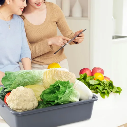 Vista 5 de Drephia Paquete de 4 tinas de autobús de 13 L de utilidad comercial, caja de autobús de plástico, recipiente de carne de carnicero de grado
