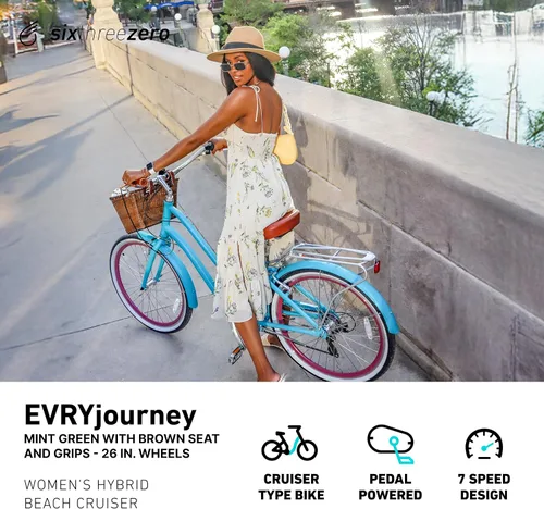 Vista 2 de sixthreezero EVRYjourney Bicicleta Cruiser de Playa para Mujeres, Bicicleta Híbrida de Turismo con Cuadro de Paso Bajo