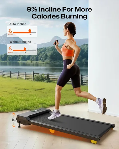 Vista 2 de Walking Pad with 9% Incline, Compact Under Desk Treadmill for Home, 2.5HP Powerful 3 in 1 Portable Treadmill with Remote Control, Walking Pad for