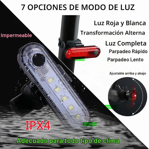 Vista 6 de Paquete de 2 luces LED recargables por USB para bicicleta, luz trasera de bicicleta, reflector, luz de seguridad, impermeable, brillante, luz