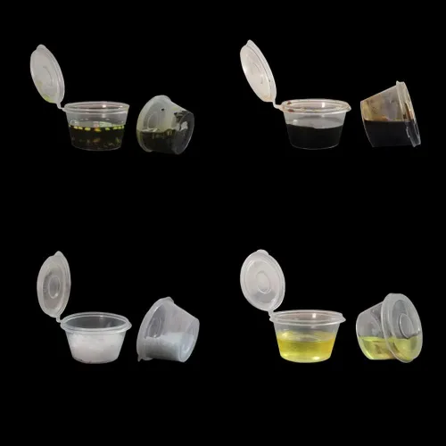 Vista 4 de OULIGET Vasos de Soufflé de Plástico, Vasos Desechables Transparentes para Salsa a Prueba de Fugas con Tapa Articulada, Utilizados para Varias