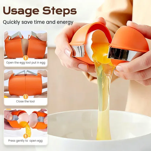 Vista 5 de Abridor de cáscara de huevo, herramienta de acero inoxidable, separador de huevos multifuncional para huevos crudos y duros, pelador de huevos
