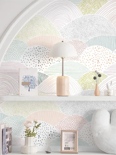 Vista 4 de Papel tapiz autoadhesivo para despegar y pegar, papel de contacto de puntos/líneas, lindo papel tapiz colorido de 15.5 x 78.7 pulgadas, extraíble