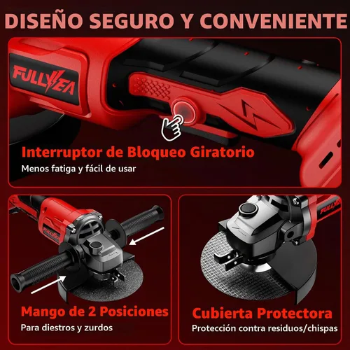Vista 4 de FULLYEA Kit de amoladora angular inalámbrica, amoladoras angulares de potencia de 4-1/2 pulgadas con 2 baterías de 4.0 Ah y motor sin escobillas