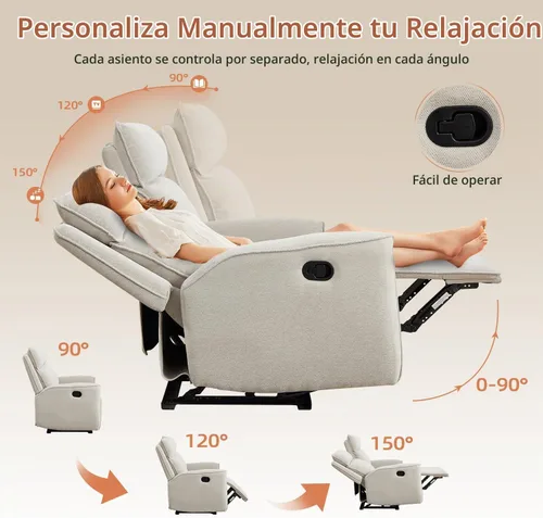 Vista 5 de INZOY Sillón reclinable manual de dos plazas, sofá reclinable de pared 2 asientos, juego de sofá reclinable de tela de chenilla, silla reclinable