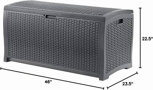Vista 9 de Suncast Caja de almacenamiento para exteriores - Caja de cubierta de mimbre de resina Cyberspace de 73 galones con tapa con cierre, contenedor