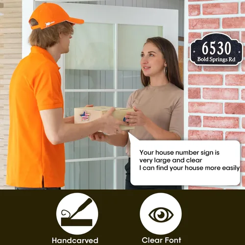 Vista 3 de Placa de dirección personalizada, placa de letrero de número de casa tallada a mano, números de dirección personalizados para entrada exterior