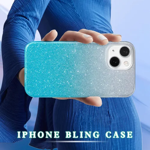 Vista 5 de MATEPROX Funda protectora para iPhone 13 Mini/12 Mini - Bling Sparkle Cute - Funda protectora para niñas y mujeres (verde degradado)