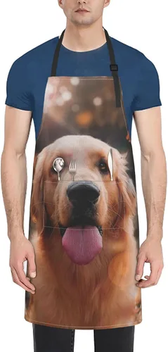 Vista 2 de Delantales personalizados para hombres y mujeres con 2 bolsillos, delantal personalizado, diseño de tu texto, foto, nombre, logotipo, ajustable