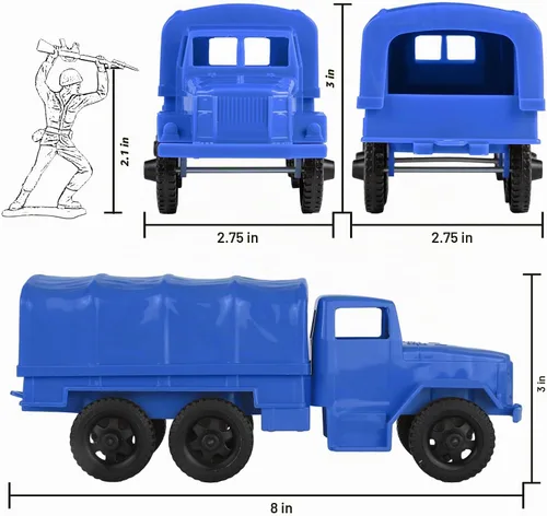 Vista 3 de TimMee Camiones del Ejército de Plástico - Vehículos de Carga Azules M34 Deuce and a Half, Fabricados en EE. UU