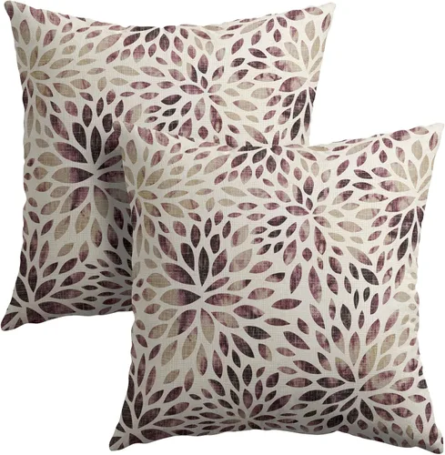 Vista 19 de Juego de 2 fundas de almohada de dalia rojo burdeos de 16 x 16 pulgadas, fundas de almohada geométricas rústicas de flores de algodón y lino