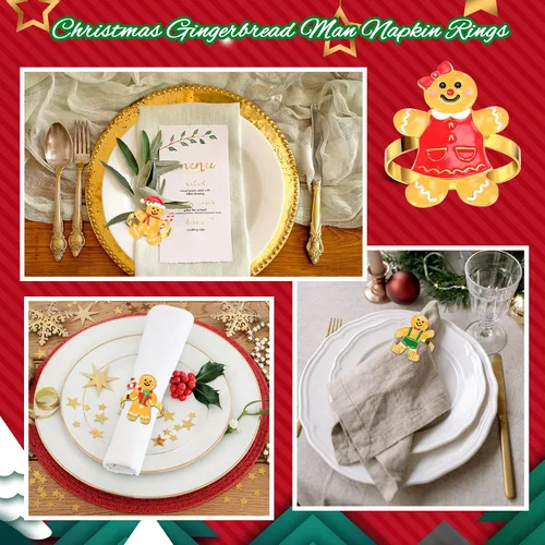 Vista 5 de WILLBOND 12 servilleteros de Navidad para cenas de Navidad, fiestas, accesorios de decoración de mesa de adorno de boda, (estilo adorable)