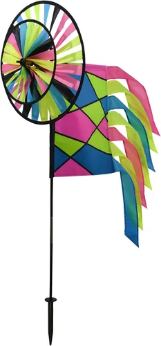 Vista 8 de In the Breeze 2613 - Spinner doble Fiesta de 13 pulgadas con vela de viento - Colorido giratorio giratorio para patios y jardines