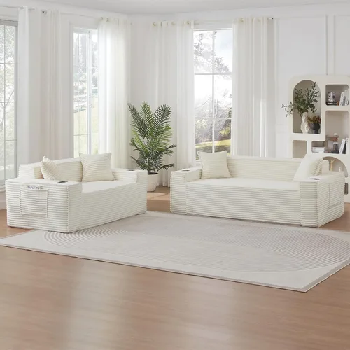 Vista 4 de Tmsan Sofá de 3 plazas sin hueso de 80.7 pulgadas para sala de estar con portavasos y asiento profundo de 26 pulgadas, bolsillos laterales, sofá