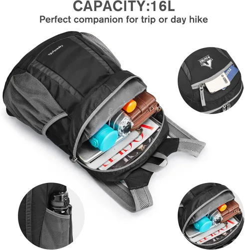 Vista 9 de G4Free Mochila de senderismo de 16 litros, mochila pequeña ligera y plegable para viajes, camping, al aire libre, hombres y mujeres