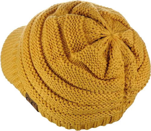 Vista 8 de C.C Gorro de punto trenzado cálido y grueso con visera