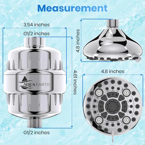 Vista 7 de Aqua Earth Cabezal de ducha filtrado Edición de regalo Filtro de ducha de alta presión Agua dura Eliminar el cloro Sustancias nocivas Carbón