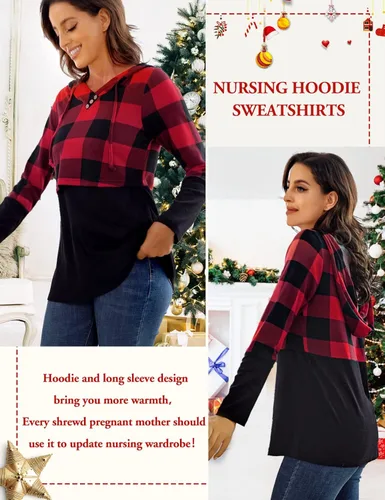 Vista 4 de QUINEE sudadera con capucha para mujer de manga larga a cuadros bloque