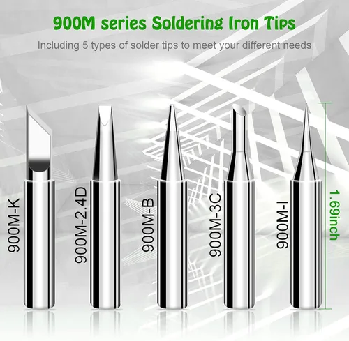 Vista 2 de Puntas de soldador, 5 puntas de soldadura serie 900M, puntas de soldadura de repuesto sin plomo, 900M-K/2.4D/B/3C/I, para soldador de 2,952.8