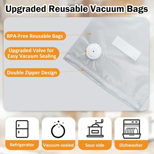 Vista 6 de Bolsas selladoras al vacío reutilizables para alimentos, 60 unidades de 8 x 10 pulgadas y 10 x 11 pulgadas, bolsas selladoras al vacío para cocinar