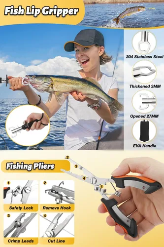 Vista 5 de Fishing Pole Combo Set, 6.89ft Fishing Rod and Reel Combo, Carbon Fiber Telescopic Fishing Rod Kit with Spinning Reel, Fishing Pliers, Lip Gripper