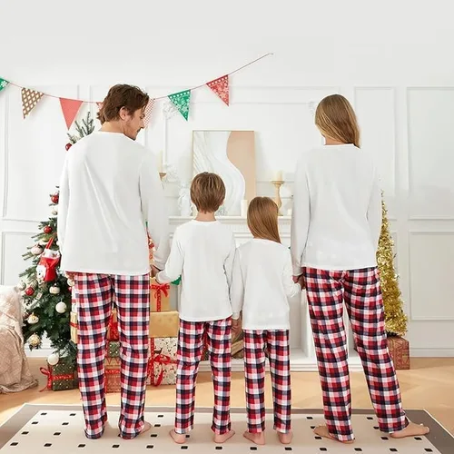 Vista 4 de WakeUple Pijamas de Navidad a juego para la familia, conjuntos de pijamas de Navidad clásicos rojos para mujeres, hombres, niños, perros y bebés