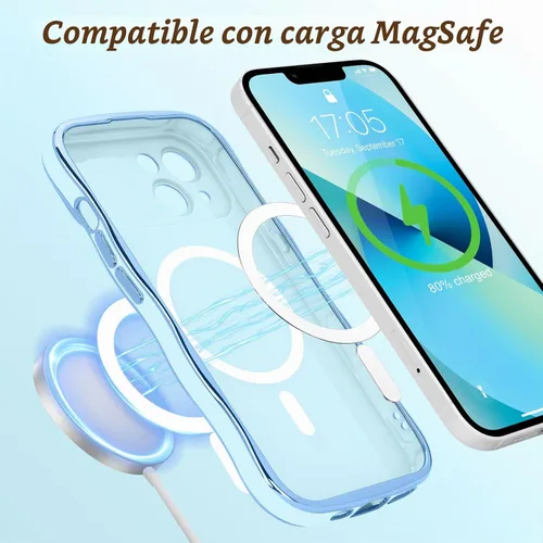 Vista 4 de LCHULLE - Funda magnética para iPhone 13 para mujeres y niñas, con forma ondulada, color azul bebé