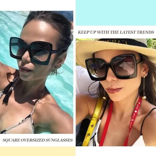 Vista 4 de SINBRLAI Gafas de sol de gran tamaño para mujer modernas cuadradas retro leopardo grandes