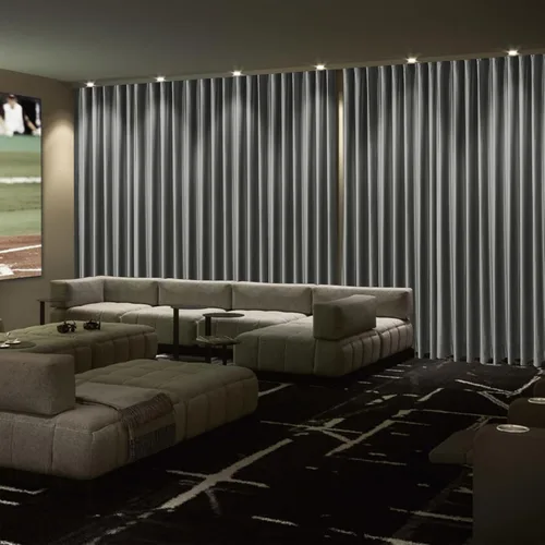 Vista 14 de Frelement Cortinas de cine de terciopelo con ganchos planos de privacidad con forro opaco para sala de cine, sala de cine, escenario, villa, 100