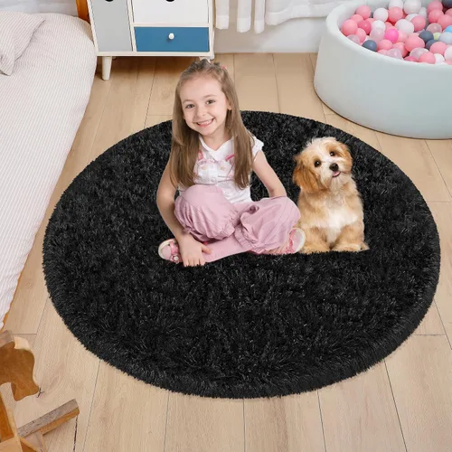 Vista 10 de Alfombra circular pequeña para dormitorio, 2 x 2 pies, color azul, para decoración de habitación de niños, redonda esponjosa para guardería
