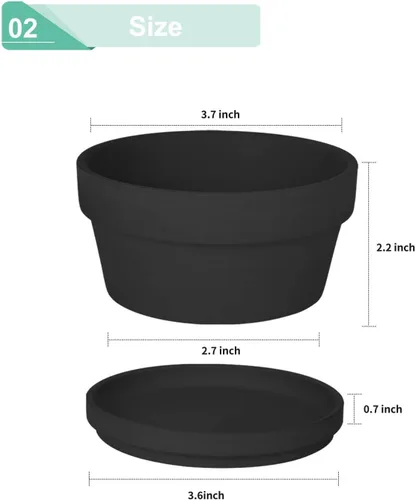 Vista 2 de vensovo - Macetas de terracota negras poco profundas de 3.7 pulgadas para suculentas - Juego de 6 macetas de terracota de arcilla con platillo Negro