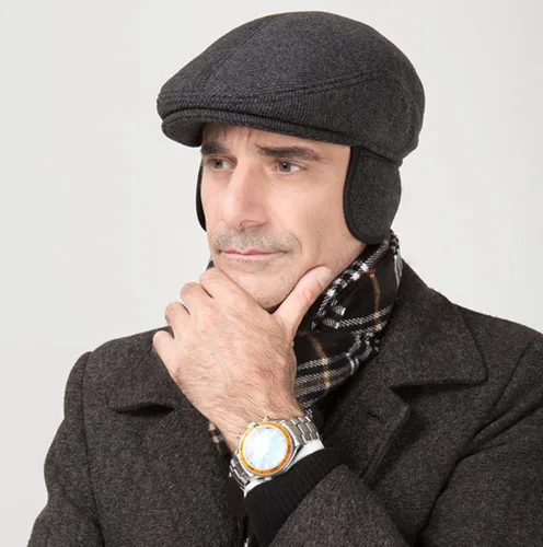 Vista 2 de MSFGJZM Gorra plana ajustable para hombre, para otoño, invierno, orejeras ajustables