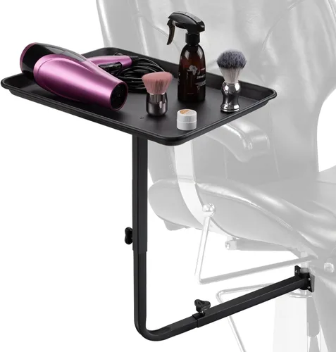 Vista 9 de Noverlife Bandeja de metal para salón unida a la silla, bandeja de silla de peluquería de rotación de 360 grados para herramientas de peluquería