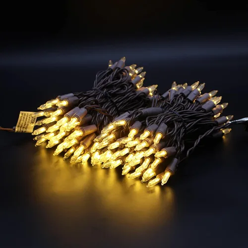 Vista 3 de 150 unidades de luces de Navidad LED mini de color blanco cálido, 50 pies de cable marrón, con certificación UL, conectables, luces de Navidad