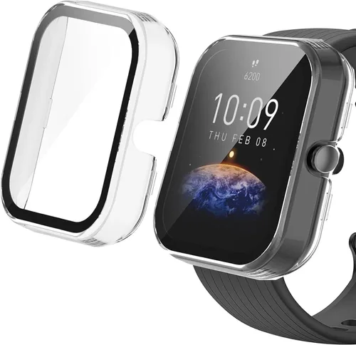 Vista 11 de Compatible con Amazfit Bip 3 Pro, Lamshaw Hard PC Case con protector de pantalla de vidrio templado compatible con Amazfit Bip 3 / Bip 3 Pro Paquete