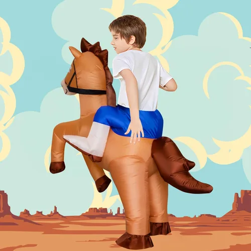 Vista 4 de Stegosaurus Disfraz inflable de caballo para niños, Halloween, montar a caballo, vaquero, disfraces divertidos para niños y niñas, fiesta de cosplay