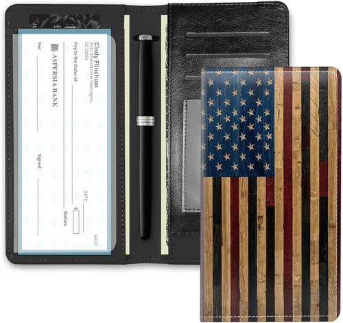 Vista 28 de RFID Blocking Checkbook Cover for Women & Men, Premium PU Leather Print Wallet for Duplicate Checks, Slim Organizer with Pen Holder, Credit Card