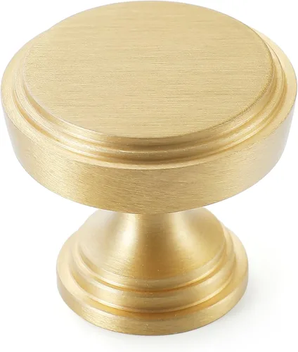 Vista 10 de Paquete de 2 pomos de latón macizo para gabinetes de cocina, pomos dorados modernos para tocador, tiradores de perillas de gabinete de escalón